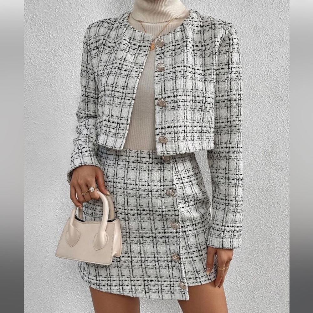 2 Piece Plaid Tweed Set
